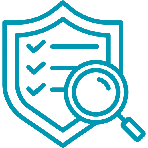 Audit graphic Teal graphic of a checklist and magnifying glass