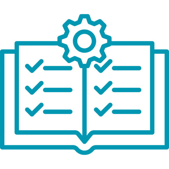 Graphic of an open book with a gear